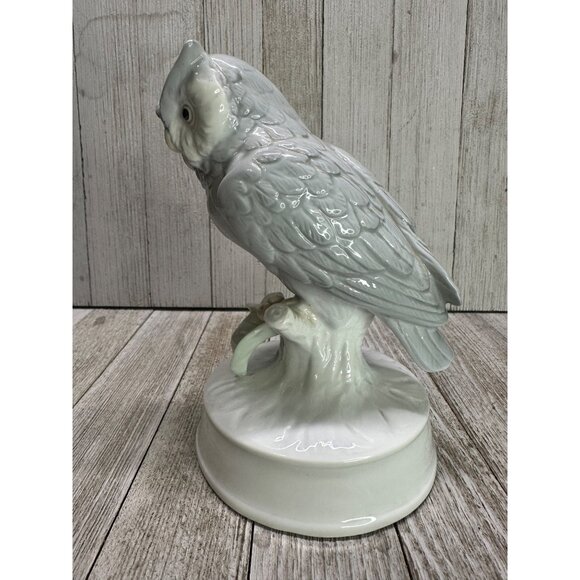 Vintage Owl Figurine Statue Standing On Branch Porcelain White Home Decor 6.5" - Picture 5 of 10